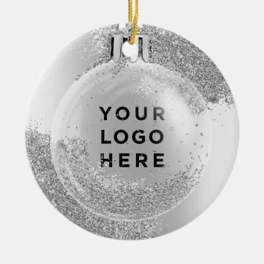 Ihr Logo Silver Glitzer Tropfen Weihnachtsball Keramik Ornament (Vorne)