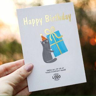 Ihr Logo Süße Katze Blau Geschenk Geschäft Geburts Folieneinladung