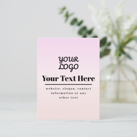 Ihr Logo & Text | Pink & Pfirsich Ombre Postkarte (Stehend Vorderseite)