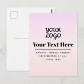 Ihr Logo & Text | Pink & Pfirsich Ombre Postkarte (Vorne/Hinten)