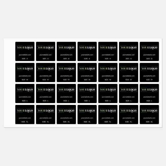 Ihr Logo Text Website Größe Kleidung Schwarze Klei Etiketten (Blatt)
