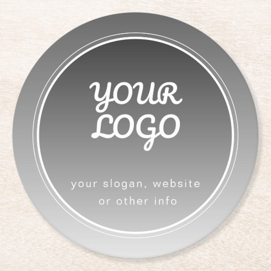 Ihr Logo und bearbeiteter Text | Dunkelgrau Gradie Runder Pappuntersetzer (Vorderseite)
