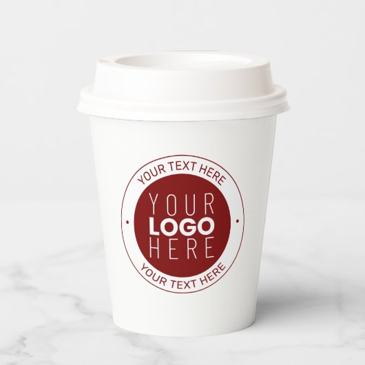 Ihr Logo und Ihr anpassbarer Text | Tiefe Rot/DIY- Pappbecher (Rückseite)