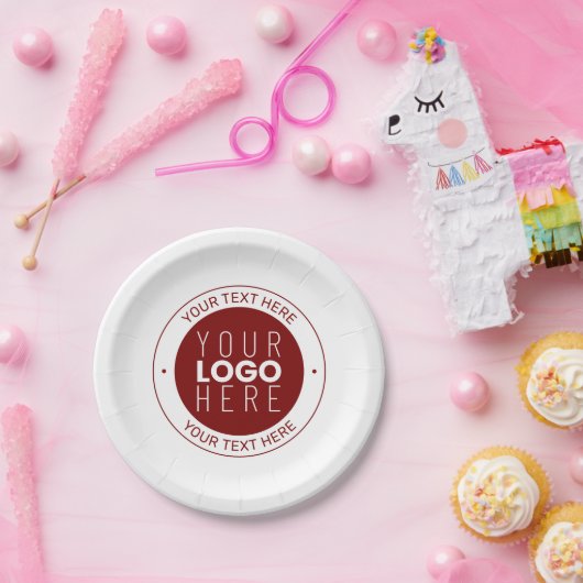 Ihr Logo und Ihr anpassbarer Text | Tiefe Rot/DIY- Pappteller (Party)