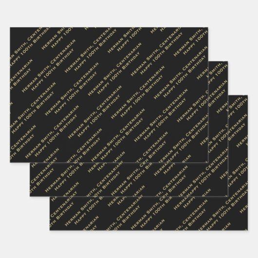 Ihr Meldungsmuster Gesamtüberdruck - Schwarz/Gold Geschenkpapier Set (Set)