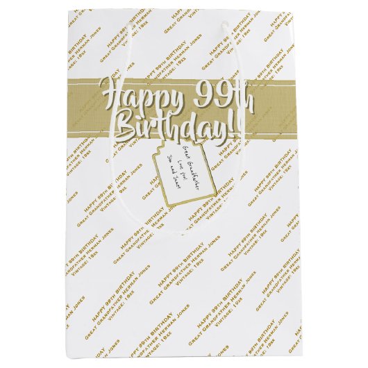 Ihr Meldungsmuster Gold/White-Jeden Anlass Mittlere Geschenktüte (Vorderseite)