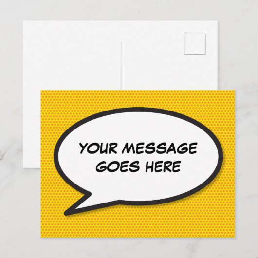 Ihr Message Speech Bubble Fun Retro Comic Book Ankündigungspostkarte (Vorne/Hinten)