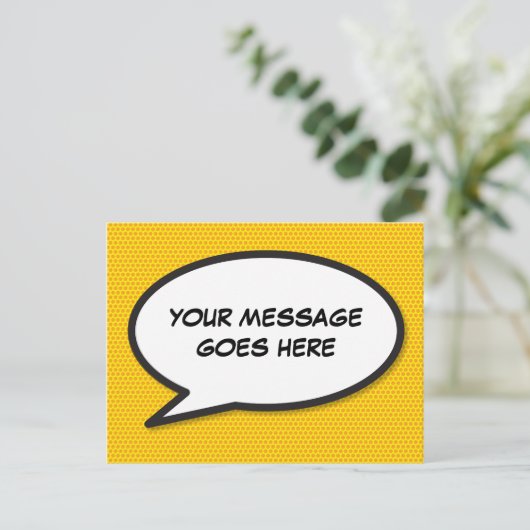 Ihr Message Speech Bubble Fun Retro Comic Book Ankündigungspostkarte (Stehend Vorderseite)