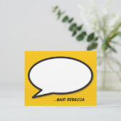 Ihr Message Speech Bubble Fun Retro Comic Book Ankündigungspostkarte (Stehend Vorderseite)