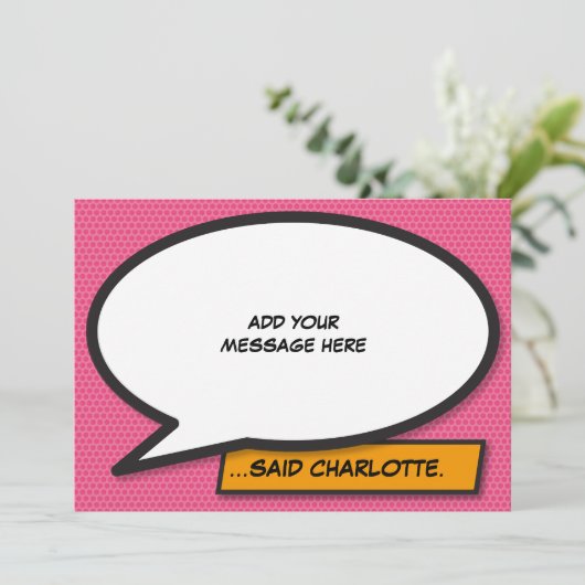 Ihr Message Speech Bubble Fun Retro Comic Book Einladung (Stehend Vorderseite)