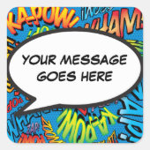 Ihr Message Speech Bubble Fun Retro Comic Book Quadratischer Aufkleber (Vorderseite)