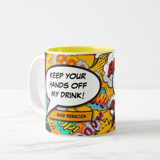 Ihr Message Speech Bubble Fun Retro Comic Book Zweifarbige Tasse (Vorderseite Links)