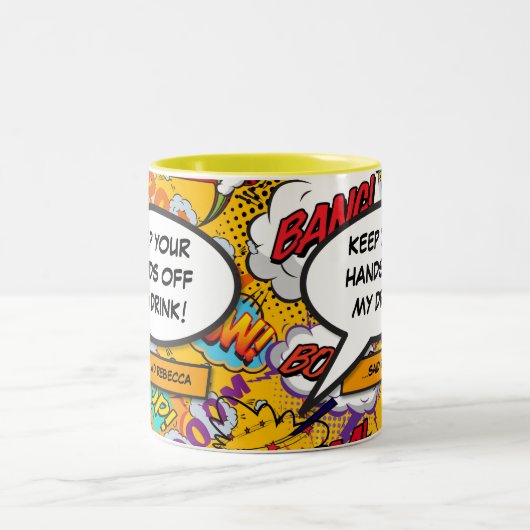Ihr Message Speech Bubble Fun Retro Comic Book Zweifarbige Tasse (Mittel)