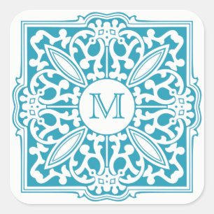 IHR MONOGRAM im Zierrahmen, kundenspezifische Aufk Quadratischer Aufkleber