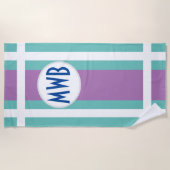 Ihr Monogramm auf aquamarinem u. Lila, mit weißen Strandtuch (Vorderseite)