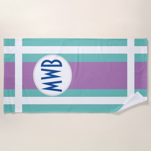 Ihr Monogramm auf aquamarinem u. Lila, mit weißen Strandtuch (Vorderseite)