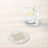 Ihr Monogramm, Beige Damaskusmuster 2 Runder Pappuntersetzer (Vor Ort)