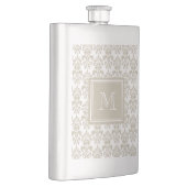 Ihr Monogramm, beige Damast-Muster 2 Flachmann (Rechts)