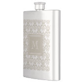 Ihr Monogramm, beige Damast-Muster 2 Flachmann (Links)