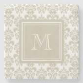 Ihr Monogramm, beige Damast-Muster 2 Steinuntersetzer (Vorderseite)