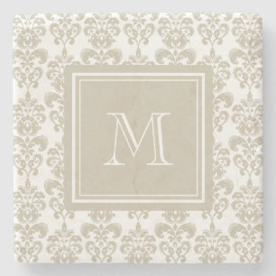 Ihr Monogramm, beige Damast-Muster 2 Steinuntersetzer