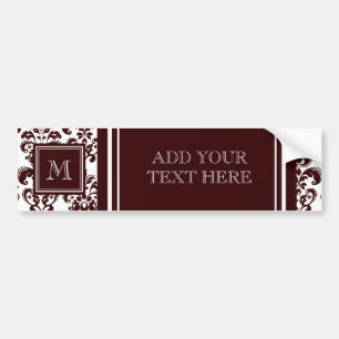 Ihr Monogramm, Brown-Damast-Muster 2 Autoaufkleber