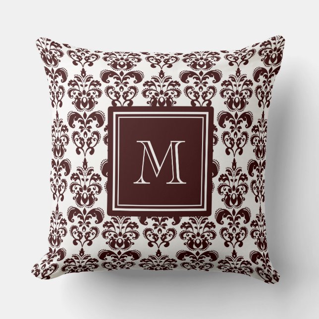 Ihr Monogramm, Brown-Damast-Muster 2 Kissen (Vorderseite)