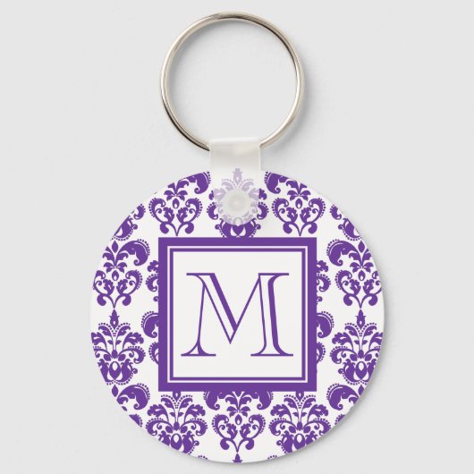 Ihr Monogramm, dunkles Lila Damaskusmuster 2 Schlüsselanhänger (Vorderseite)