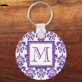 Ihr Monogramm, dunkles Lila Damaskusmuster 2 Schlüsselanhänger (Vorderseite)