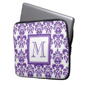 Ihr Monogramm, dunkles lila Damast-Muster 2 Laptopschutzhülle (Vorderseite Links)