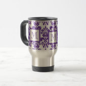 Ihr Monogramm, dunkles lila Damast-Muster 2 Reisebecher (Vorderseite Links)