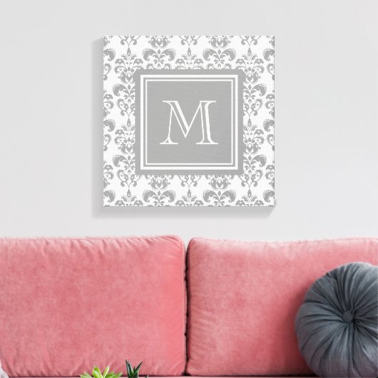 Ihr Monogramm, Graues Damaskusmuster 2 Leinwanddruck (Insitu (Wohnzimmer))
