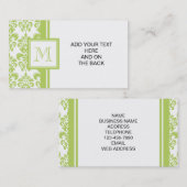 Ihr Monogramm, hellgrünes Damast-Muster 2 Visitenkarte (Vorne/Hinten)