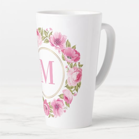 IHR Monogramm in Blume Frame Latte Tasse (Rechte Ecke)