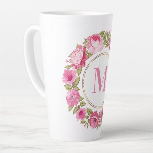 IHR Monogramm in Blume Frame Latte Tasse (Linke Ecke)