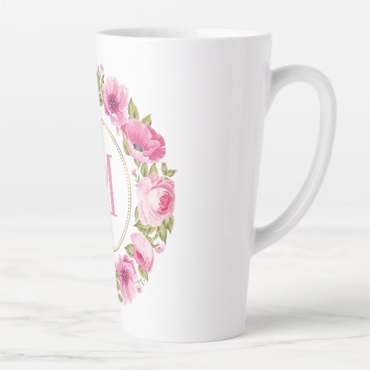 IHR Monogramm in Blume Frame Latte Tasse (Rechts)