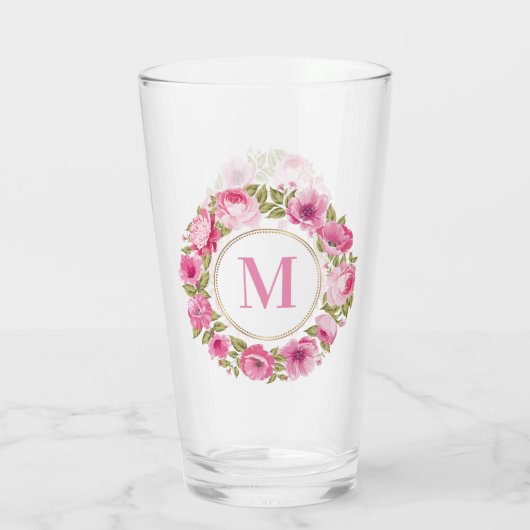 Ihr Monogramm in Blume Frame Pint Glas (Rückseite)