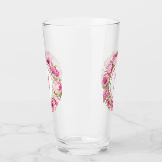 Ihr Monogramm in Blume Frame Pint Glas (Links)