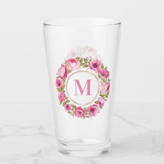 Ihr Monogramm in Blume Frame Pint Glas (Vorderseite)