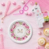 Ihr Monogramm in Blume-Rahmen-Tellern Pappteller (Party)