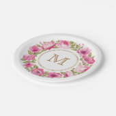 Ihr Monogramm in Blume-Rahmen-Tellern Pappteller (Schrägansicht)