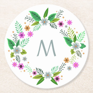 Ihr Monogramm in Blume-Rahmen-Untersetzer Runder Pappuntersetzer