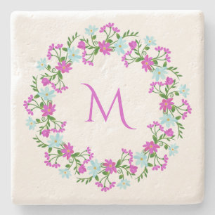 Ihr Monogramm in Blume-Rahmen-Untersetzer Steinuntersetzer