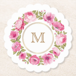 Ihr Monogramm in Blume-Rahmen-Untersetzer Untersetzer