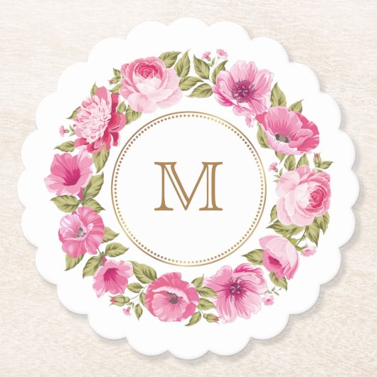 Ihr Monogramm in Blume-Rahmen-Untersetzer Untersetzer (Vorderseite)