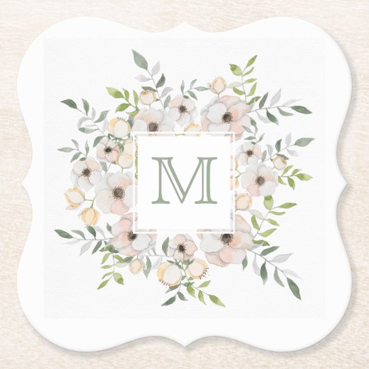 Ihr Monogramm in Blume-Rahmen-Untersetzer Untersetzer (Vorderseite)