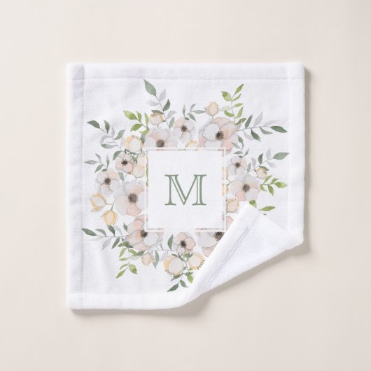 Ihr Monogramm in Blume Rahmen Waschlappen (Waschlappen)