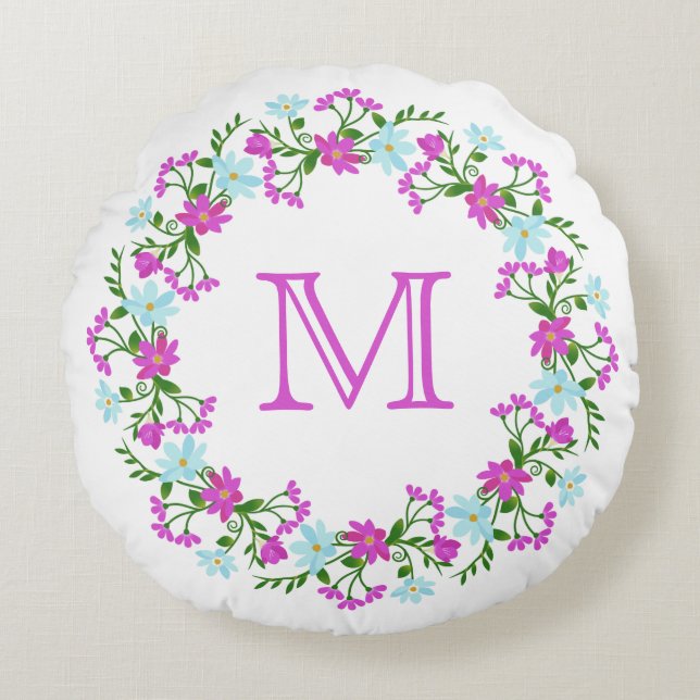 Ihr Monogramm in der Blume Rahmen werfen Kissen (Vorderseite)