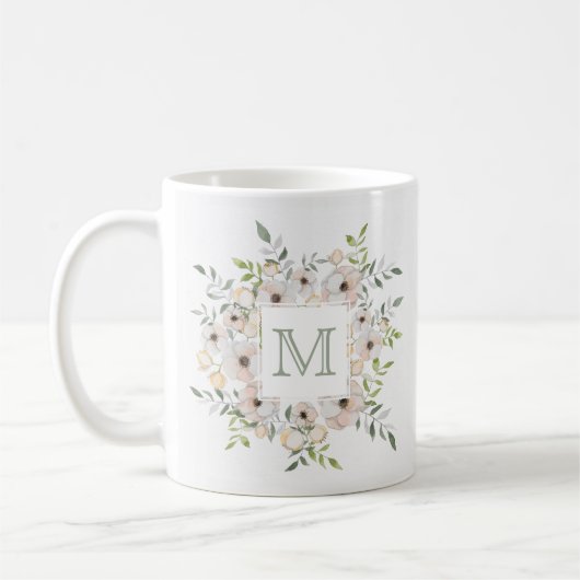 Ihr Monogramm in einem Blume-Rahmen Kaffeetasse (Links)