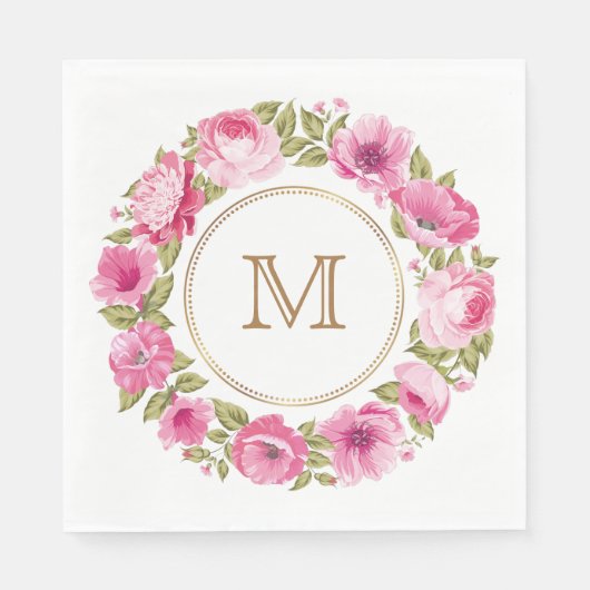 Ihr Monogramm in einer Blume-Rahmen-Papierserviett Serviette (Vorderseite)